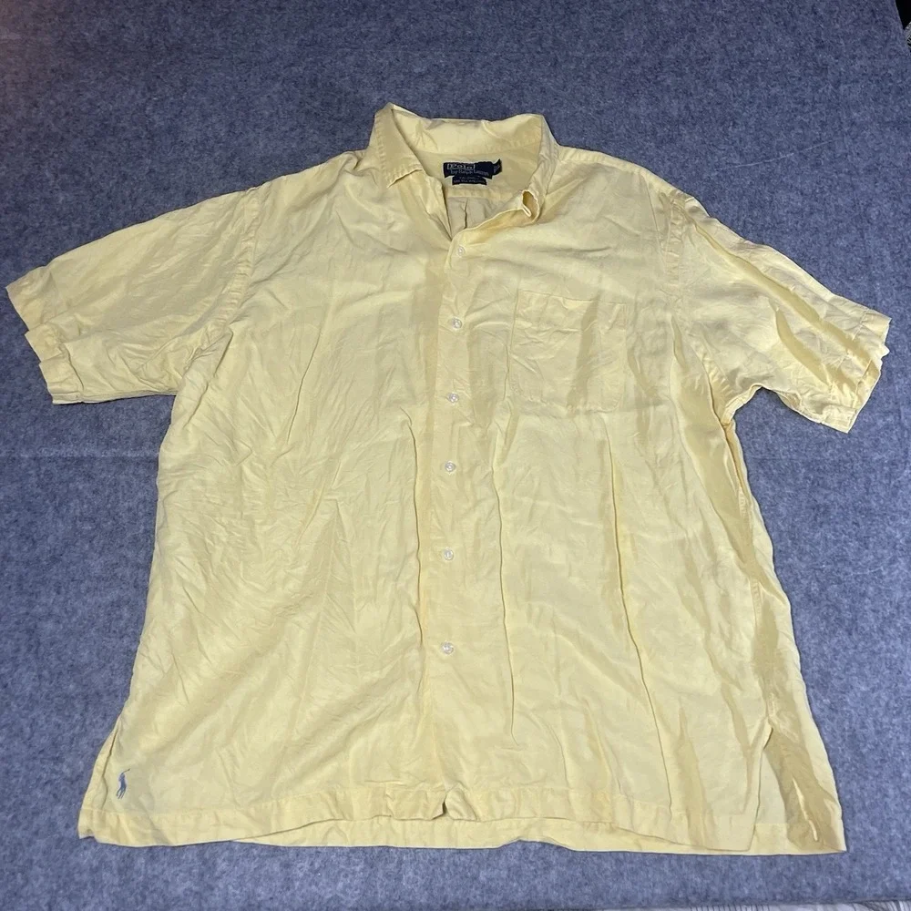 Vtg Polo Ralph Lauren Shirt Men XL Yellow Caldwell Camp Loop Collar Button Up‎
